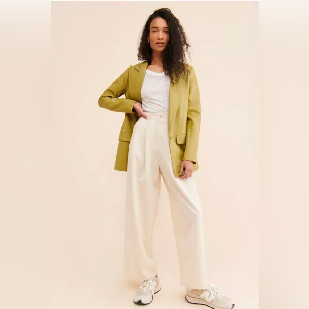 Anthropologie Hutch size M matcha green vegan leather single button blazer NWOT